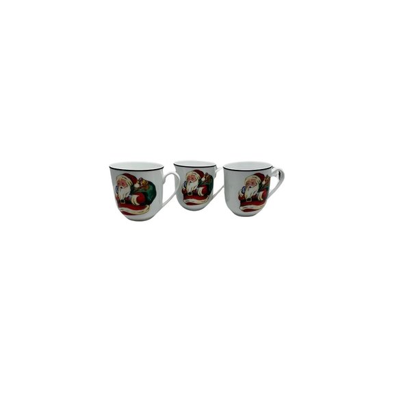 Linens And Things Vintage Santa Mugs Ceramic Set of 3 Santa's Toy Bag - Picture 2 of 8